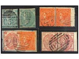 ° CUBA. Sellos Ingleses De  3 P.  Rosa (pl. 5 Y 18 (2),  4 P.  Naranja (pl. 12 (3) Y  1 Sh.  Verde (pl. 4, 5), Mat.  C58 - Andere & Zonder Classificatie