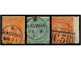 ° CUBA. Sellos Ingleses De  4 P.  Naranja (pl. 12) Y  1 Sh.  Verde (pl. 4), Mat.  C58  Y Fechador  HAVANA  De La B.P.O.  - Sonstige & Ohne Zuordnung