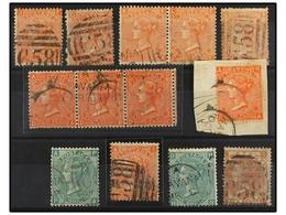 ° CUBA. Sellos Ingleses De  4 P.  Naranja (pl. 8, 11 (3), 12 (5)),  10 Sh.  Castaño (pl. 1) Y  1 Sh.  Verde (pl. 4), Mat - Other & Unclassified