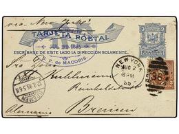 REPUBLICA DOMINICANA. 1895 (July 18).  3c . Blue Postal Stationery Card Written From S.P. De Macoris With Oval Senders'  - Other & Unclassified