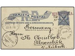 REPUBLICA DOMINICANA. 1898 (Sept 4).  3c.  Deep Blue Postal Stationery Card Used To LUBECK Cancelled With  Date In Manus - Sonstige & Ohne Zuordnung