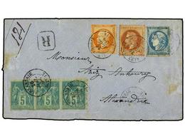 EGIPTO. Yv.16, 26, 46b, 75 (3). 1894. Registered Envelope To ALEXANDRIA Bearing Napoleon  40 C.  Orange (slim Cut),  2 C - Other & Unclassified