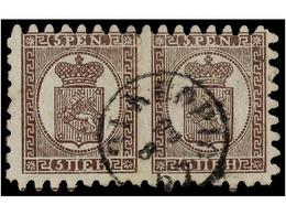 ° FINLANDIA. Mi.5Bx. 1866.  5 P.  Brown-lilac, Pair. Slight Short Perforation On The Left Margin. Michel.+760€. - Autres & Non Classés