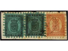 FINLANDIA. Mi.6Cx (2) + 9Cx. 1866.  8 P.  Black On Green (2) (two Different Shades) And  40 P.  Rose On Piece. Fine And  - Other & Unclassified