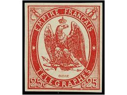 (*) FRANCIA. Yv.T-1. 1868.  TELÉGRAFOS. 25 Cts.  Carmín, Sin Goma. Muy Bonito Ejemplar. Yvert.375€. - Sonstige & Ohne Zuordnung