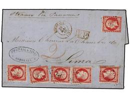 FRANCIA. 1860. BORDEAUX A LIMA.  80 Cts.  Rosa (6), Tarifa De  4,80 Fr.  Cuádruple Porte Por La Vía Inglesa, Tasa De '2' - Sonstige & Ohne Zuordnung