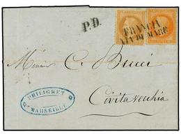 FRANCIA. Yv.28,31. 1869. MARSELLA A CIVITA-VECHIA. 10 Cts.  Bistre Y  40 Cts.  Naranja. Mat.  FRANCIA/VIA DI MARE  (Sall - Andere & Zonder Classificatie