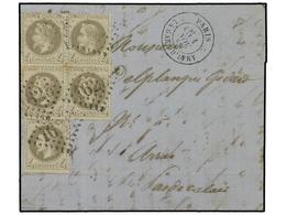 FRANCIA. Sc.27/II. 1869 (Nov 1). Entire Letter From GARE D'IVRY, PARIS To ARRAS With 1867  4 C.  Grey (5) Tied By  '1625 - Andere & Zonder Classificatie