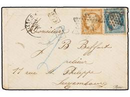 FRANCIA. 1871. PARÍS A LUXEMBURGO.  10 Cts.  Bistre Y  20 Cts.  Azul, Al Dorso Llegada. Rara Destinación. - Sonstige & Ohne Zuordnung