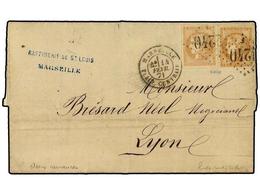 FRANCIA. Yv.43B+43Bb. 1871 (February). Entire Letter To LYON Franked By Bordeaux Imperf 2 X  10 C.  In Differing Shades  - Altri & Non Classificati