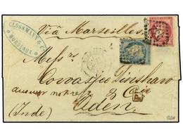 FRANCIA. 1871 (Aug 17). Cover From Bordeaux, Via Marseilles To ADEN With Rare Usage Of 1870 Bordeaux Issue  80c . Rose-c - Sonstige & Ohne Zuordnung