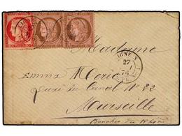 FRANCIA. Ed.54, 57. 1876. SOBRE Circulado A MARSELLA Con Franqueo De  10 Cts.  (2) Y  80 Cts.  Mat. Circular LIGNE N/PAQ - Altri & Non Classificati