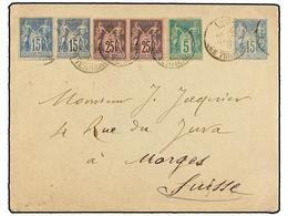 FRANCIA. Yv.75, 90(2), 97(2). 1900. LYON A SUIZA. Entero Postal De  15 Cts.  Azul Con Franqueo Adicional De  5 Cts.  Ver - Sonstige & Ohne Zuordnung