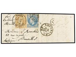 FRANCIA. 1870 (Oct. 10). PARIS To BRUSSELS (Belgium). Entire Letter Franked With  20 Cts.  Blue (used Previously And Reb - Other & Unclassified