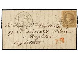 FRANCIA. 1870 (Dec. 20). PARIS To BRIGHTON (Great Britain).  BALLOON 'LE LAVOISIER' . Entire Letter Franked With  30 Cts - Sonstige & Ohne Zuordnung