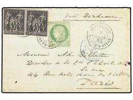 GUADALUPE. 1882 (March 5). Cover To PARIS Franked By General Issues 1872-77  5c.  Green And Touched Horizontal Pair Of 1 - Autres & Non Classés