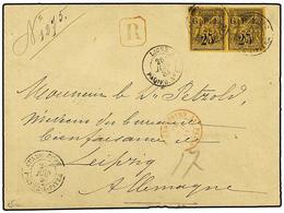 GUADALUPE. Ce.2. 1884 (June 20). Registered First Issue Cover To LEIPZIG (Germany) Franked By Horizontal Pair Of 1884  2 - Autres & Non Classés