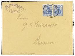 GUINEA FRANCESA. 1902 (Sept). Cover From CONAKRY To BREMEN Franked By Germany  20pf.  Ultramarine Horizontal Pair Tied B - Other & Unclassified