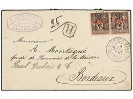 LEVANTE: CORREO FRANCES. 1897. SALONIQUE A FRANCIA.  25 Cts.  Negro S. Rosa (2) Mat.  SALONIQUE QTIER FRANC/TURQUIE.  Ca - Other & Unclassified