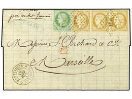 MARTINICA. 1875 (April 10). Entire Letter To Marseille With General Issues 1872-77  5c . Green And Strip Of Three  15c . - Altri & Non Classificati