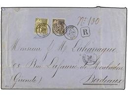 TAHITI. 1887 (April 13). Registered Cover To Bordeaux Franked By General Issues 1881  25c . Black On Rose And  1fr . Oli - Other & Unclassified