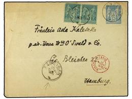 ZANZIBAR. 1893.  15c.  'Sage' Postal Stationery Envelope Of France Uprated Pair  5c ., Cancelled Cds And Addressed To Ha - Autres & Non Classés