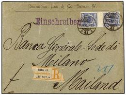 ALEMANIA. Mi.48 (2). 1893. BELIN To ITALY. Envelope With  20 Pf.  Blue Pair With  INTERPANEL.  Rare On Cover. - Autres & Non Classés