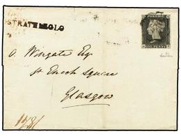 GRAN BRETAÑA. 1841 (April 20). Cover From STRATHMIELD To GLASGOW Franked By Fine Four Margined 1840  1d.  Black, Plate 9 - Altri & Non Classificati