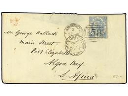 GRAN BRETAÑA. 1867. Envelope To PORT ELIZABETH, South Africa, Franked  2s . Blue, Plate 1, Tied By CAMBRIDGE  '158'  Dup - Other & Unclassified