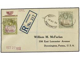 ASCENSION. 1932. Registered Cover To The USA Franked By 1924  2 D.  Grey Black And Grey, And Marginal 1927  5 D.  Purple - Altri & Non Classificati