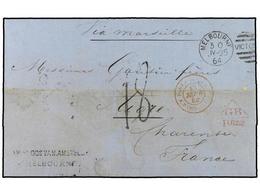 AUSTRALIA. 1864. Stampless Envelope To France Cancelled By Melbourne Duplex Routed Via London With Anglo-French Accounta - Andere & Zonder Classificatie