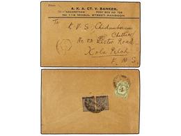 BIRMANIA. 1938. RANGOON To KUALA PILAH (Negri Sembilan, Malaya). Envelope Franked With Two  1 Anna  Stamps, Taxed On Arr - Sonstige & Ohne Zuordnung
