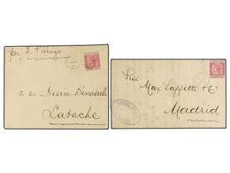 GIBRALTAR. Sg.23. 1891-96. Two Covers To MADRID (Spain) And LARACHE (Morocco) Franked With  10 Cts.  Rose Stamps. - Sonstige & Ohne Zuordnung