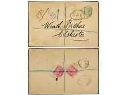 GIBRALTAR. Sg.29. 1891. GIBRALTAR To GREAT BRITAIN.  75 Cts.  Olive On Registered Cover, Arrival On Reverse. - Autres & Non Classés