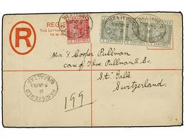 GIBRALTAR. Sg.22 (3), 23. 1893. GIBRALTAR To SWITZERLAND.  20 Cts.  Red, Registered Envelope (Size H) Uprated With Three - Altri & Non Classificati