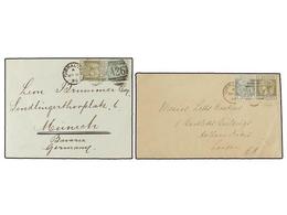 GIBRALTAR. Sg.22, 24. 1896-97. Two Envelopes To LONDON And MUNICH Franked With  5 Cts.  Green And  20 Cts.  Olive. - Autres & Non Classés