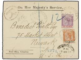 GIBRALTAR. Sg.43, 44. 1902. GIBRALTAR To U.S.A. H.M.S. Envelope Franked With  4 D.  And  6 D.  Sent Registered, Arrival  - Altri & Non Classificati