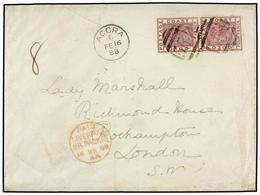 COSTA DE ORO. 1888 (16 Feb.). Envelope To LONDON, Bearing 1885  4 D.  Deep Mauve Vertical Pair Affixed Sideways And Tied - Other & Unclassified