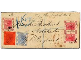 HONG KONG. 1892. Registered Cover To GB Franked By 1882  3x2 C.  Rose,  5 C.  Ultramarine And  10 C.  Violet On Red All  - Other & Unclassified
