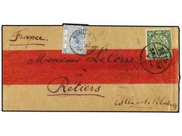 HONG KONG. 1901. Red Band Envelope To FRANCE Bearing Chinese Imperial Post  10 Cents  Green (SG 113) Tied By  SWATOW  Da - Other & Unclassified