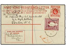 HONG KONG. 1915. Registered Postal Stationary Envelope  10 Cents  Violet Upgraded With  4 Cents  Red (SG 93) Tied By  HA - Andere & Zonder Classificatie