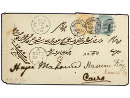 INDIA. Sg.62, 69. 1872 (Aug. 16). Cover From BOMBAY To CAIRO Franked By 1865  2a.  Orange And 1866  4a.  Green Tied By   - Sonstige & Ohne Zuordnung