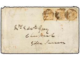 INDIA INGLESA. 1869. KISHNAGHUR. Envelope Franked With Strip Of Three  2 Annas  Orange Stamps Tied By  B/139.  Fair Enve - Sonstige & Ohne Zuordnung