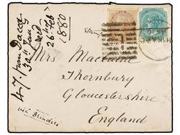 INDIA INGLESA. 1880. DACCA To ENGLAND. Envelope Franked With  1 Anna  Brown And  4 Annas  Green Stamps, Tied By  LAHORE  - Altri & Non Classificati