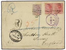 LAGOS. 1899 (4 Oct.). Envelope Registered To ENGLAND, Bearing 1884  1 D.  Rose-carmine Pair And 1891  3 D.  Dull Mauve A - Autres & Non Classés