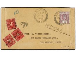 MALAYA. 1907. PENANG To USA. Envelope Franked With  5 Cts.  Lilac Stamp, Taxed On Arrival With Pre-cancelled  1 Ct.  Red - Altri & Non Classificati