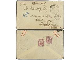 MALAYA. 1916. MALACCA To U.S.A. Envelope Franked With Two  4 Cents.  Lilac, Taxed On Arrival With  POSTAGE DUE 6 CENTS   - Andere & Zonder Classificatie