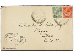 MALAYA. 1916. PENANG To U.S.A. Envelope Franked With  1 Cto.  Green And  3 Cts.  Red Stamps, Taxed On Arrival With  DUE  - Autres & Non Classés