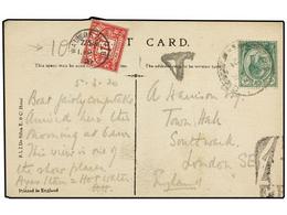 MALAYA. 1921. PENANG To LONDON. Postcard Franked With  2 Cts.  Green Stamp Taxed On Arrival British  1 D.  Red Stamp. - Other & Unclassified