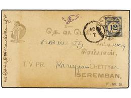 MALAYA. 1931. PUDUKOTAH (India) To SEREMBAN (Negri Sembilan, Malaya). Envelope Sent Unfranked, Taxed On Arrival With F.M - Altri & Non Classificati